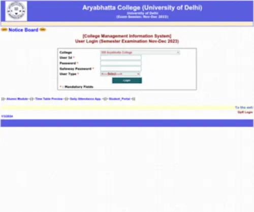 Aryabhattacollege.in(University of Delhi) Screenshot