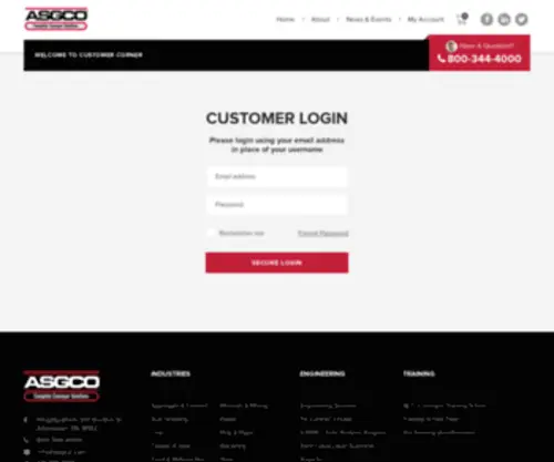 Asgcodistributors.com(ASGCO Customer Corner) Screenshot