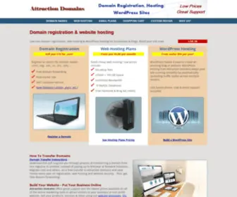 AttractionDomains.net(Low cost domain registration website hosting & WordPress) Screenshot