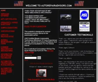 Autorepairadvisors.com(ASE Certified Automobile Technicians provide advice on common car problems and individual consultations to the vehicle owner) Screenshot