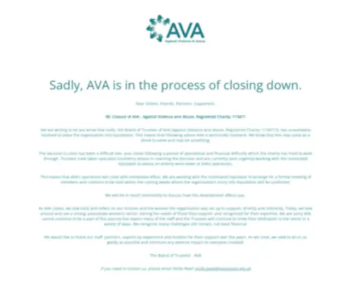 Avaproject.org.uk(Against Violence & Abuse) Screenshot