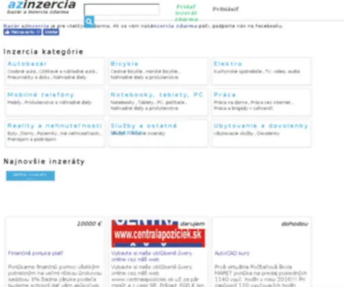 Azinzercia.sk(Inzerat, inzercia, bazar, inzeraty zdarma) Screenshot