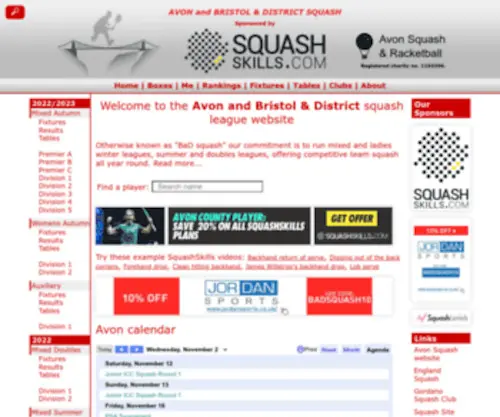 Badsquash.co.uk(Avon and Bristol & District Squash league) Screenshot