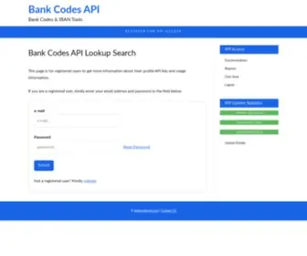 Bankcodesapi.com(API Lookup User Area) Screenshot