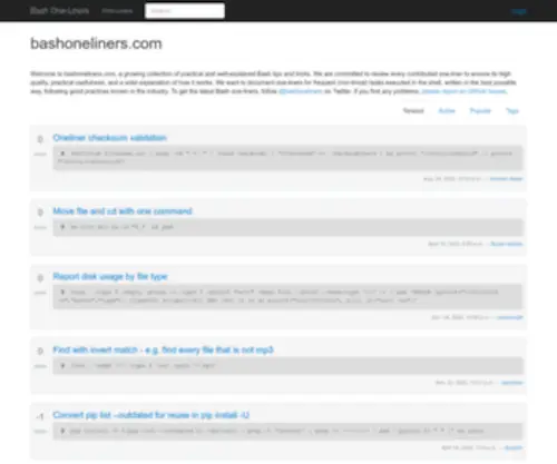 Bashoneliners.com(Bash One) Screenshot