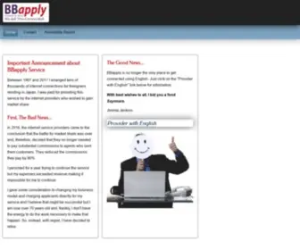 BBapply.com(Japan Internet Service Provider ISP English access Support) Screenshot