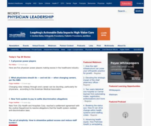 Beckersphysicianleadership.com(The leading news source for physician leadership) Screenshot