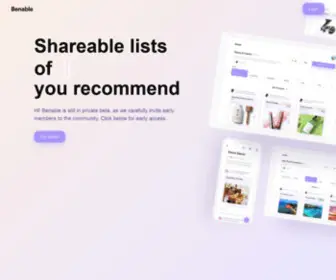 Benable.com(Shareable lists of things you recommend) Screenshot