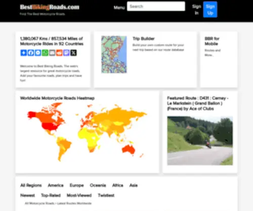 Bestbikingroads.com(17577 Motorcycle Rides and Motorcycle Roads) Screenshot