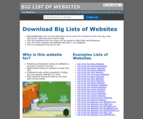 Biglistofwebsites.com(Big List of Websites) Screenshot