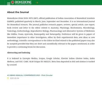 Biomedicineonline.org(Iomedicine (Print ISSN: 0970 2067)) Screenshot