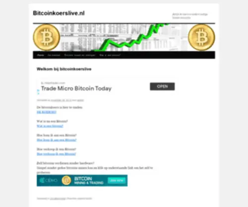 Bitcoinkoerslive.nl(Bekijk de koers en andere nuttige bitcoin nieuwtjes) Screenshot