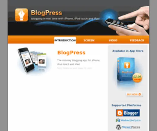 Blogpressapp.com(Blogging in real time with iPhone) Screenshot