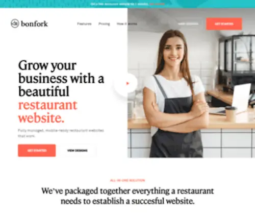Bonfork.com(Bonfork crafts beautiful Restaurant/Bartending Websites that help your business grow) Screenshot