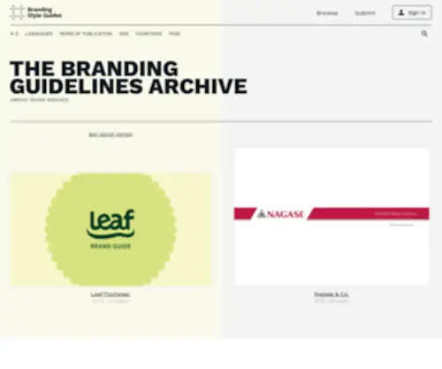 Brandingstyleguides.com(The branding style guidelines documents archive) Screenshot