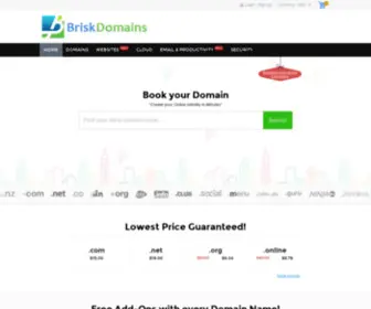 BriskDomains.com(Domain names & web hosting company) Screenshot
