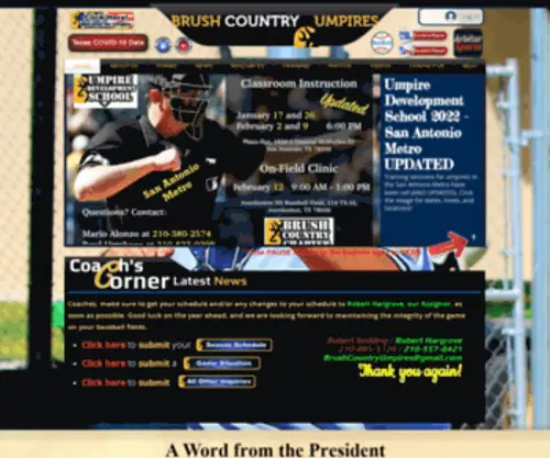 Brushcountryumpires.org(Become An Umpire!│San Antonio/Brush Country/Laredo/Eagle Pass/Del Rio) Screenshot