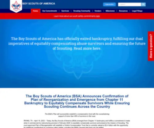 Bsarestructuring.org(Boy Scouts of America) Screenshot