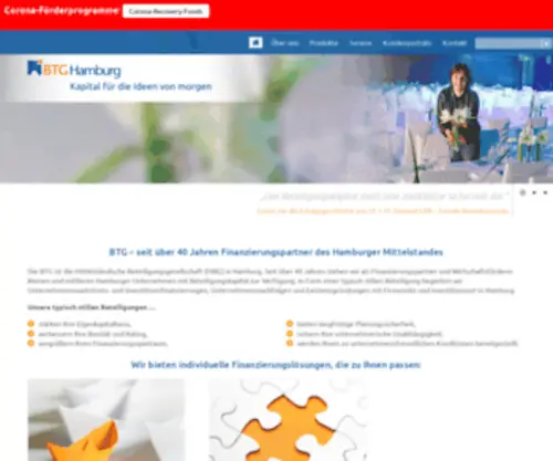 BTG-Hamburg.de(Als Finanzierungspartner wendet sich die Beteiligungsgesellschaft Hamburg mbH (BTG)) Screenshot