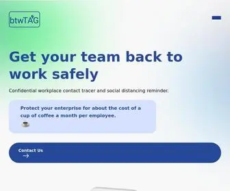 BTwtag.com(Confidential workplace contact tracer and social distancing alert system) Screenshot