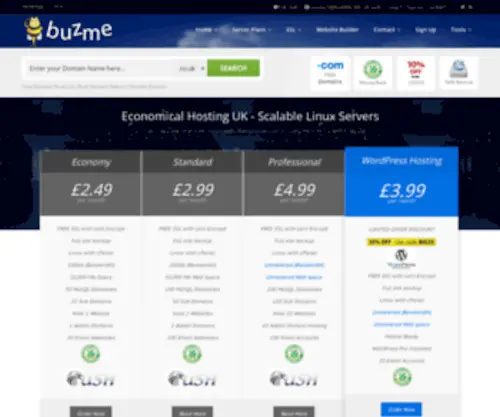 Buzmeinternet.co.uk(Economical Business Web Hosting US servers) Screenshot