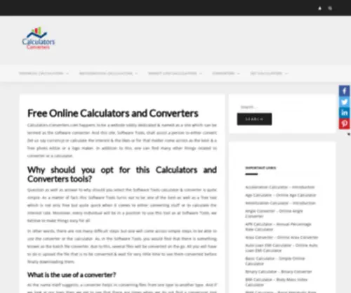 Calculators-Converters.com(Free Online Calculators and Converters) Screenshot
