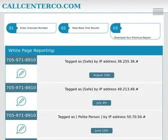 Callcenterco.com(Lookups for Unknown Callers) Screenshot