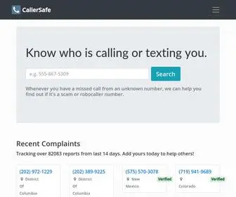 Callersafe.com(Phone, Robocall & Scam Complaint Lookup) Screenshot