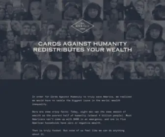 Cardsagainsthumanityredistributesyourwealth.com(Cards Against Humanity Redistributes Your Wealth) Screenshot