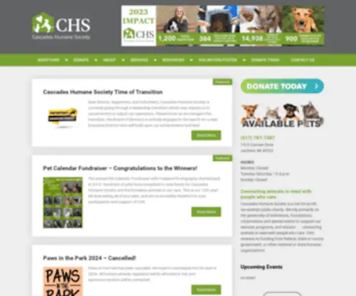 Cascadeshumanesociety.org(Cascades Humane Society) Screenshot
