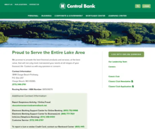 Cbolobank.com(Central Bank in Lake of the Ozarks) Screenshot