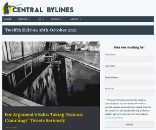 Centralbylines.co.uk(Twelfth Edition 26th October 2021 Writing for change Central Bylines) Screenshot