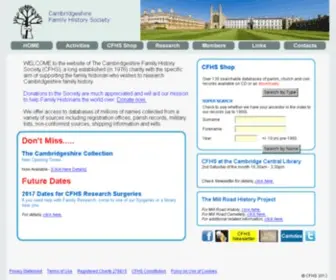 CFHS.org.uk(Cambridgeshire and Huntingdonshire Family History Society) Screenshot