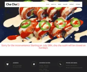 Chachasushi.com(Cha cha Sushi Japanese Restaurant in San Jose) Screenshot