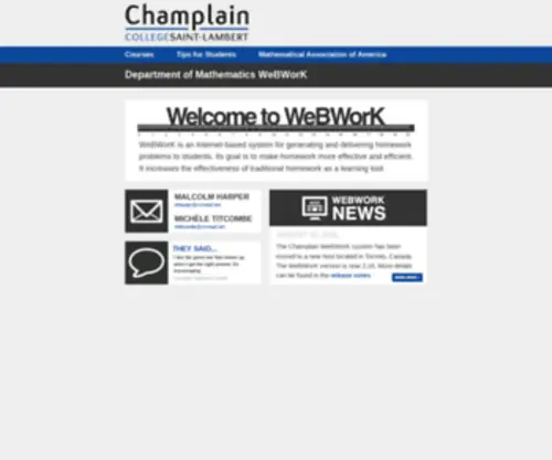 Champlainww.ca(Champlain College WeBWorK) Screenshot