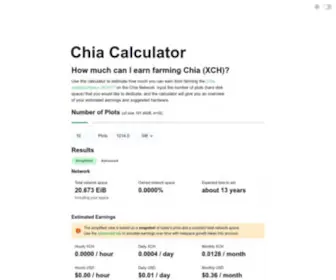 Chiacalculator.com(Calculate how much you can earn from farming the chia cryptocurrency (xch)) Screenshot