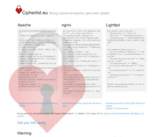 Cipherlist.eu(Strong Ciphers for Apache) Screenshot