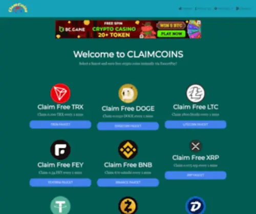 Claimcoins.site(Claimcoins site) Screenshot