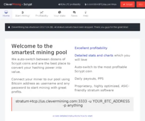 Clevermining.com(The most profitable scrypt mining pool) Screenshot