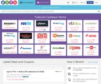 Click2Cash.in(Cashback Deals Coupons on Online Shopping in India) Screenshot