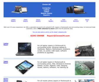 Clonesuk.com(Clones UK laptop and tablet pc specialist and repair centre) Screenshot