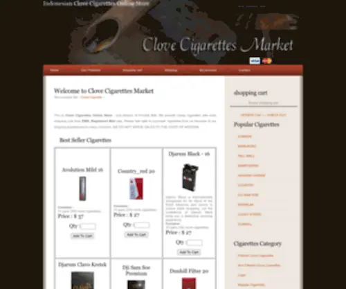 Clovecigarettesmarket.com(Clove Cigarettes Online Store) Screenshot