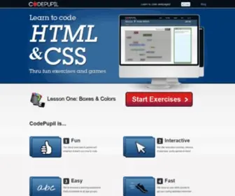 Codepupil.com(Learn to code thru fun visual exercises & games) Screenshot