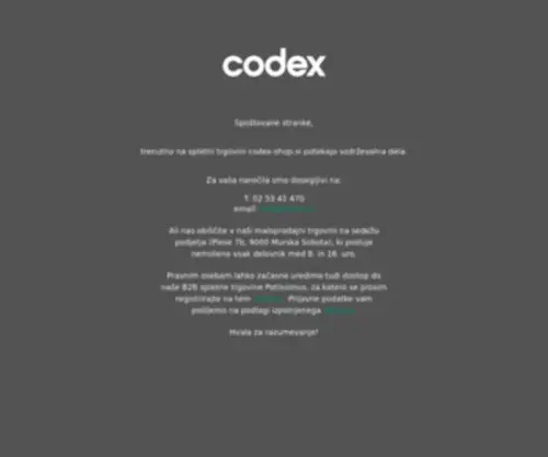 Codex-Shop.si(Codex Trgovina) Screenshot