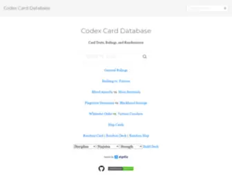 Codexcarddb.com(Codex Card Database) Screenshot