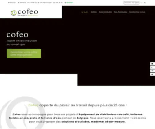 Cofeo.be(Fournisseur de distributeurs automatiques pour entreprises en Belgique) Screenshot