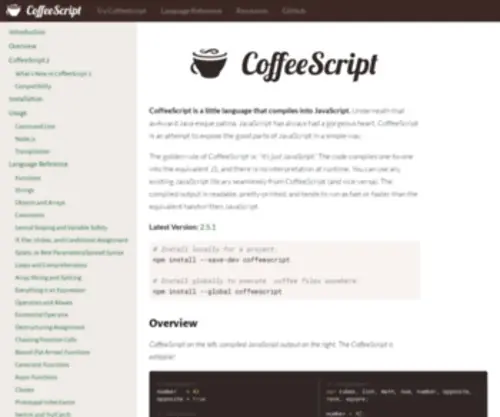 Coffeescript.com(GitHub Pages) Screenshot