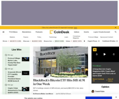 Coindesk.com(Bitcoin, Ethereum, Crypto News and Price Data) Screenshot
