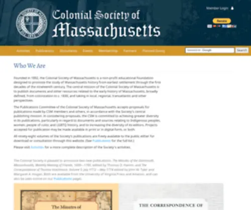 Colonialsociety.org(Colonial Society of Massachusetts) Screenshot