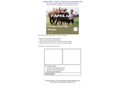 Combinewords.com(Combine Words Keyword Combination Tool for PPC and Domain Names) Screenshot